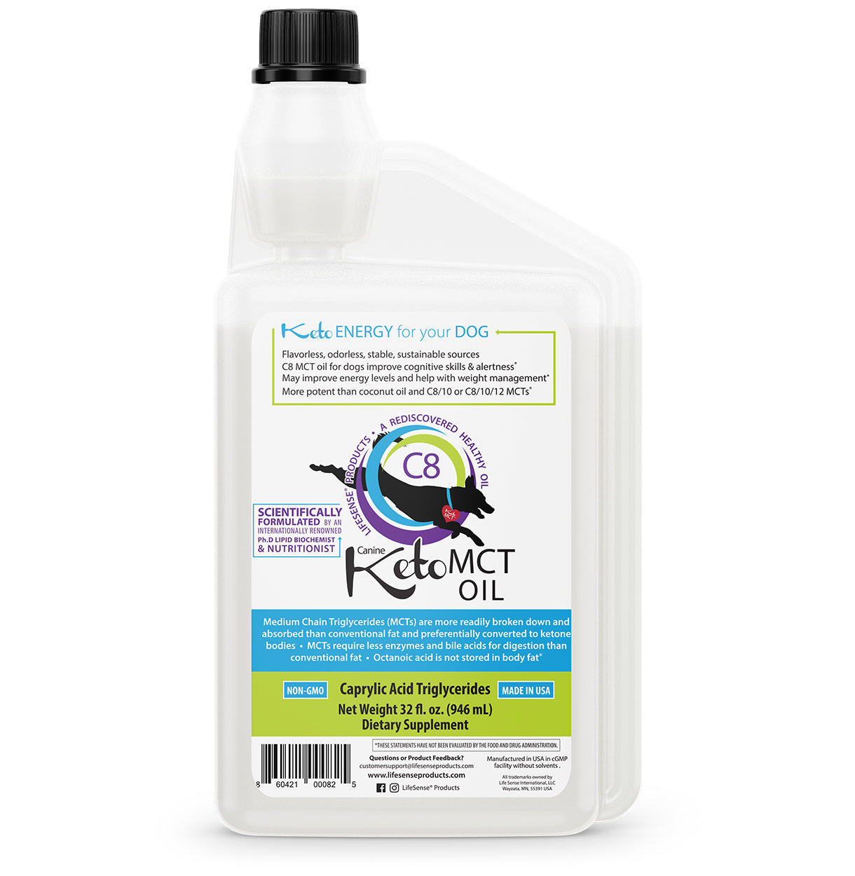 C8 KetoMCT Oil for Dogs - Optimal Fuel for the Brain and Body, Human Grade