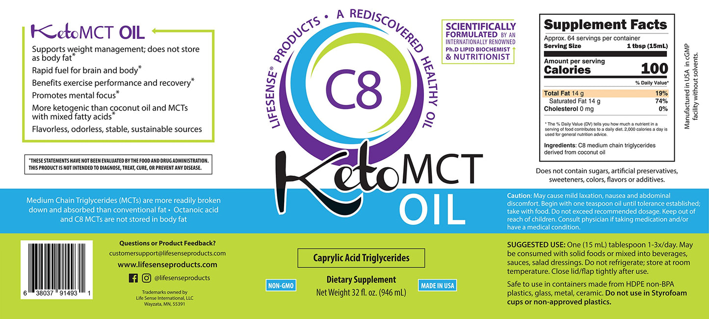 C8 KetoMCT Oil - Optimal Fuel For The Brain And Body - Clinically Proven to Increase Ketone Production