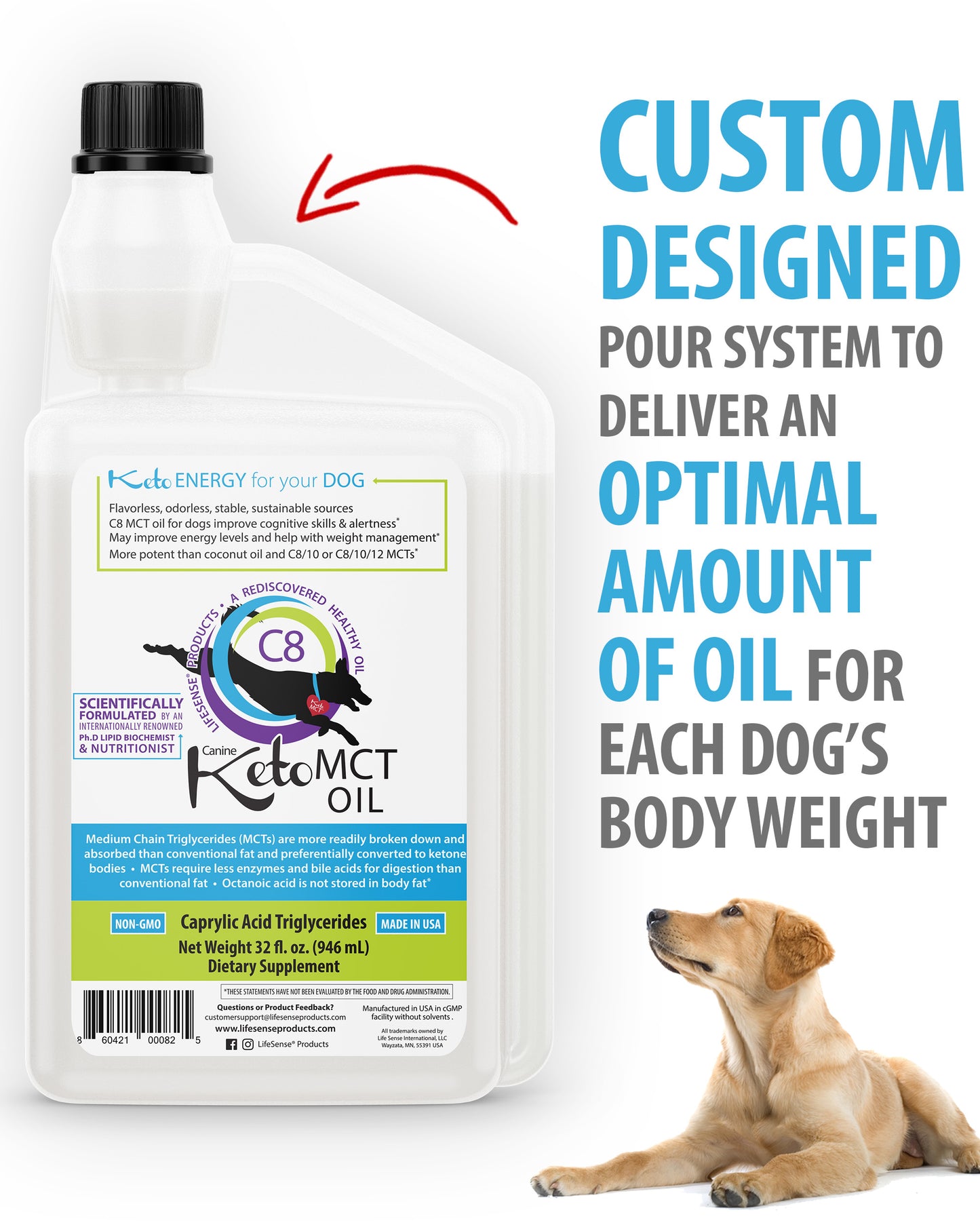 C8 KetoMCT Oil for Dogs - Optimal Fuel for the Brain and Body, Human Grade